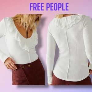 Free People White Long Sleeve Top